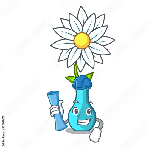 Architect character cartoon glass vase with flowers