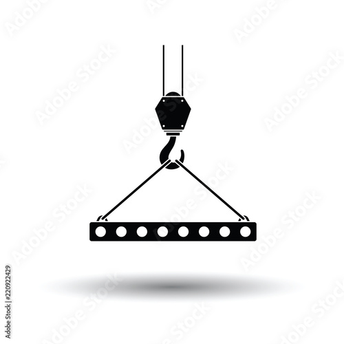 Icon of slab hanged on crane hook by rope slings