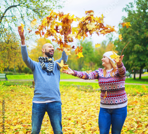 happy young couple   in the autumn park © LanaK