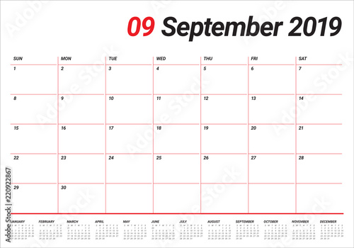 September 2019 desk calendar vector illustration