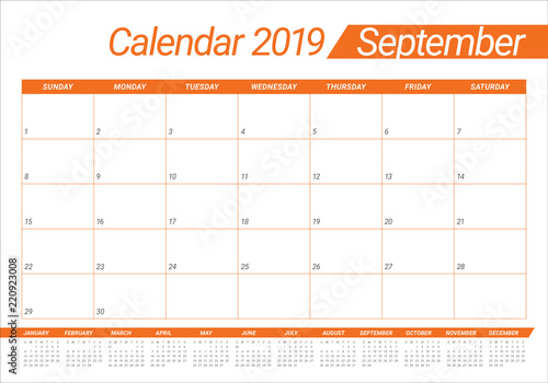 September 2019 desk calendar vector illustration