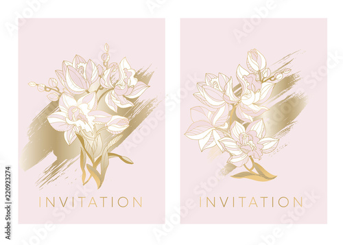 Tender orchid flowers pattern for card, invitation