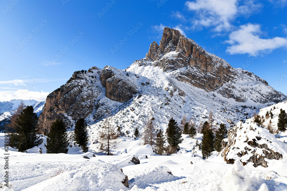 Magical dolomites mountains with white sunlight