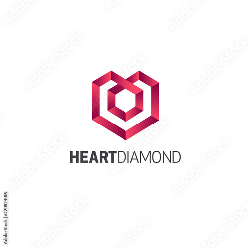 Vector logo design template. Jewelry sign. Heart Diamond