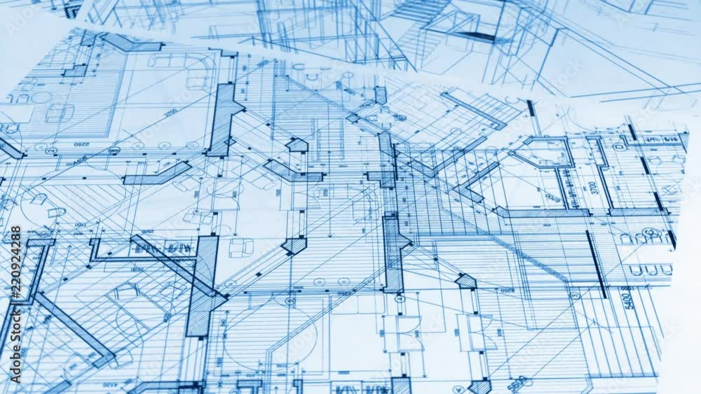Architectural Blueprints - architectural plan of a modern house / smoothly rotate / seamless looping Architectural Blueprints - architectural plan of a modern house / smoothly rotate / seamless looping