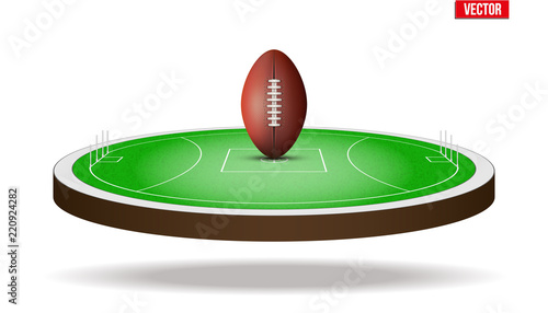 Icon of Australian rules football field stadium with ball. Vector illustration isolated on background.