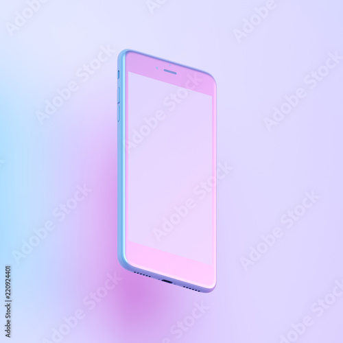 Concept White Smart phone with colorful ultraviolet holographic neon lights. Creative concept. 3d render