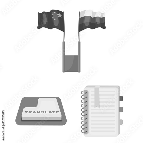 Translator and linguist monochrome icons in set collection for design. Interpreter vector symbol stock web illustration.