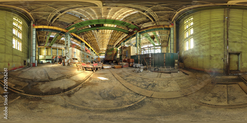 Spherical panorama of abandoned plant. Full 360 by 180 degree in equirectangular projection. photo