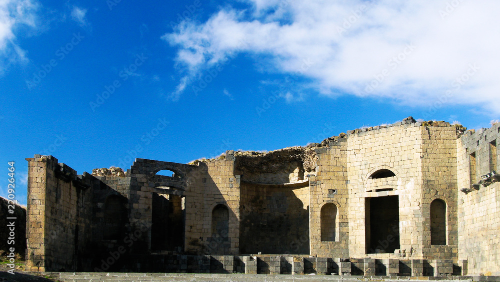 Exterior view to roman memorial monument Philippeion ruin at Philippopolis,Shahbaa, Syria