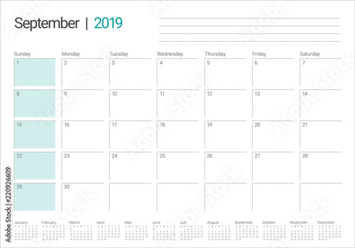 September 2019 desk calendar vector illustration