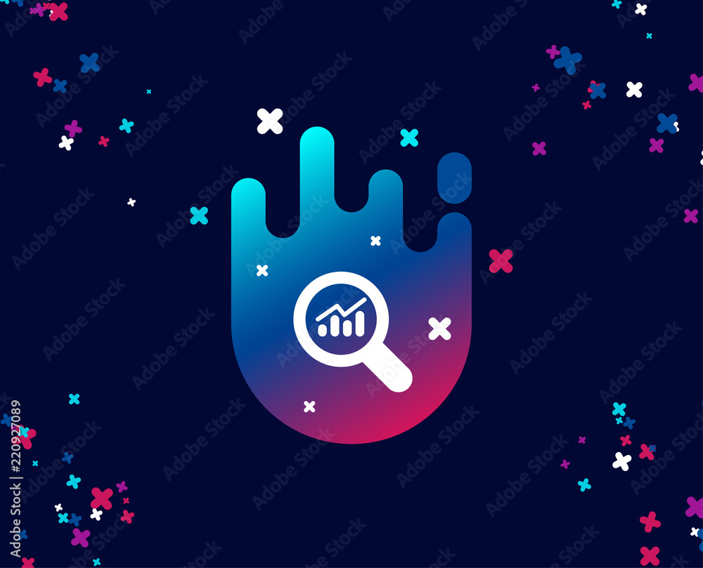 Chart simple icon. Report graph or Sales growth sign in Magnifying glass. Analysis and Statistics data symbol. Cool banner with icon. Abstract shape with gradient. Vector