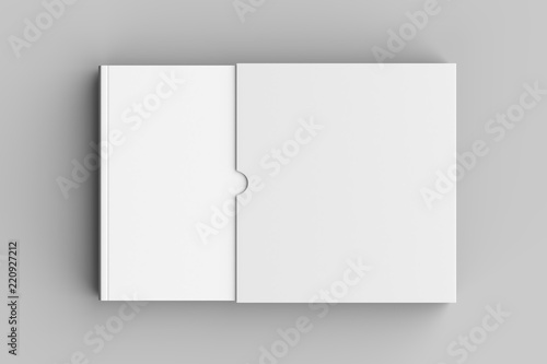 Square slipcase book mock up isolated on soft gray background. 3D illustration photo