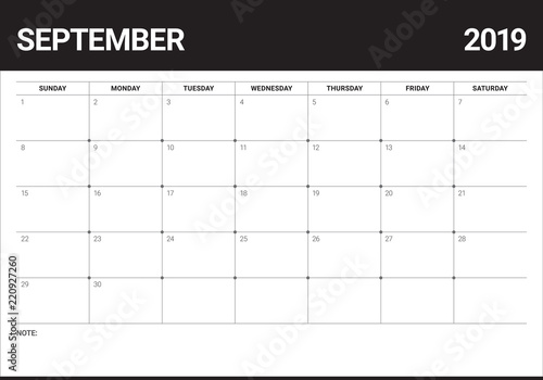 September 2019 desk calendar vector illustration