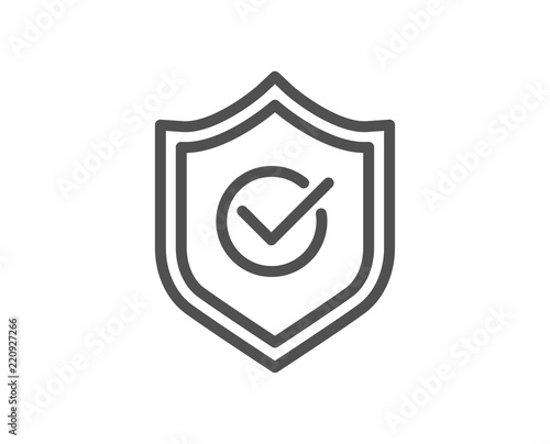 Approved shield line icon. Accepted or confirmed sign. Protection symbol. Quality design element. Classic style. Editable stroke. Vector