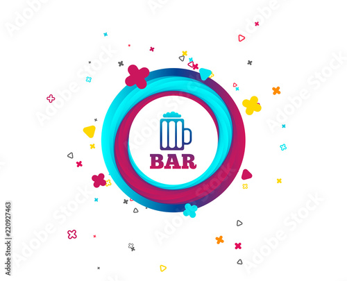 Bar or Pub sign icon. Glass of beer symbol. Alcohol drink symbol. Colorful button with beer icon. Geometric elements. Vector