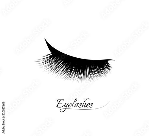 Eyelash extension. Beautiful black long eyelashes. Closed eye . False beauty cilia. Mascara natural effect. Professional glamor makeup.
