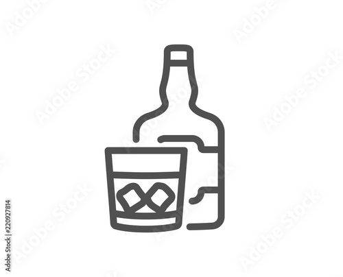 Whiskey glass with ice cubes line icon. Scotch alcohol sign. Quality design element. Classic style whiskey. Editable stroke. Vector
