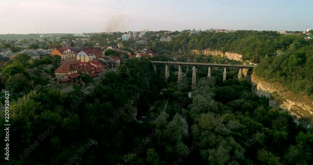 Aerial view of canyon and old town. Canyon Smotrych. Kamenets Podolsky. Aerial view of canyon and old town. Canyon Smotrych. Kamenets Podolsky.