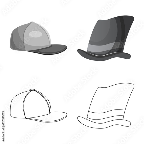 Vector illustration of headwear and cap icon. Set of headwear and accessory stock symbol for web.