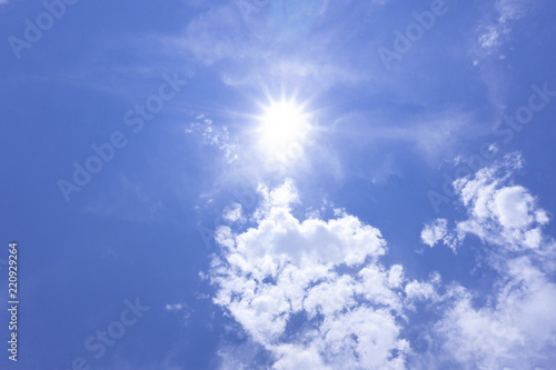 The sky is bright sun shines beautifu blue clouds with copy space for your text..