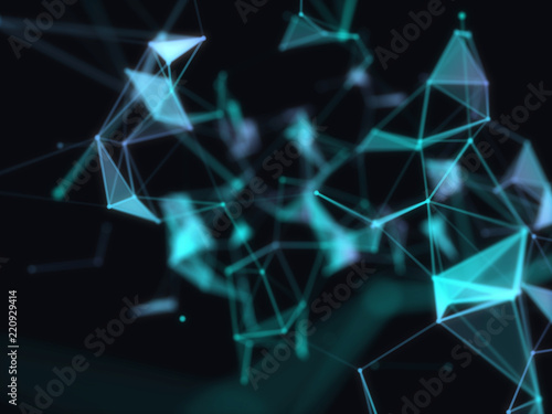 Abstract 3d technology futuristic geometrical and science neon visualization. Plexus digital wallpaper. Business concept. Big data and artificial intelligence. Rendering computer virtual reality