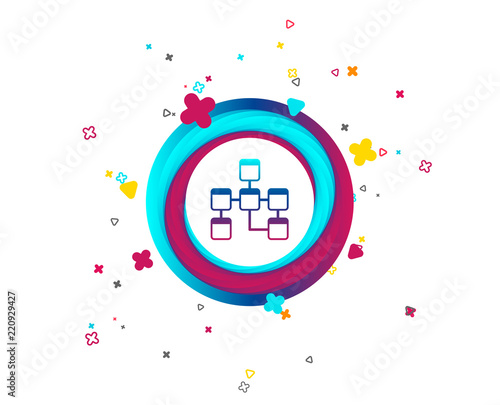 Database sign icon. Relational database schema symbol. Colorful button with icon. Geometric elements. Vector