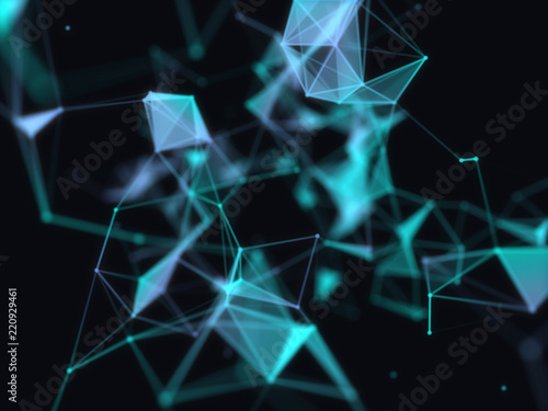 Abstract 3d technology futuristic geometrical and science neon visualization. Plexus digital wallpaper. Business concept. Big data and artificial intelligence. Rendering computer virtual reality © Nabugu