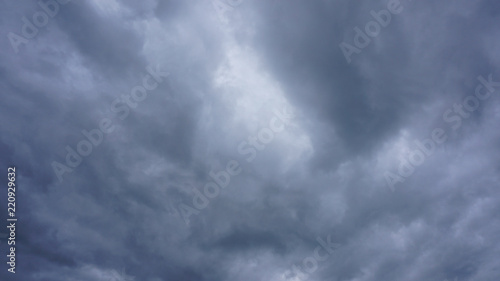 Beautiful rain clouds in the sky. Gray dark clouds in the Storm cloud on background, with copy space for your text..