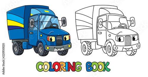 Funny small post car with eyes. Coloring book