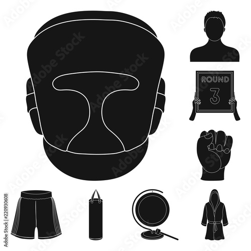 Boxing extreme sports black icons in set collection for design. Boxer and attributes vector symbol stock web illustration.