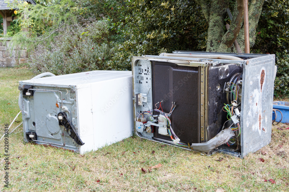 Vieux lave-linge et lave-vaisselle dans un jardin Stock Photo | Adobe Stock