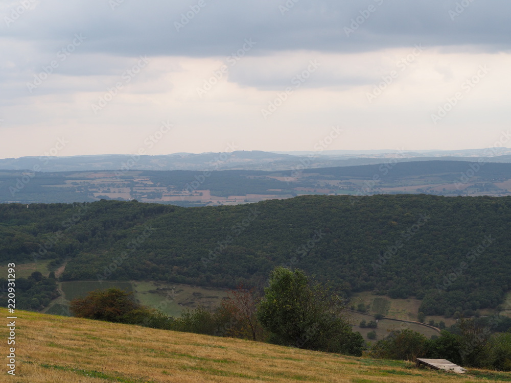 View on the French countryside from the village of Mont Saint-Romain, France