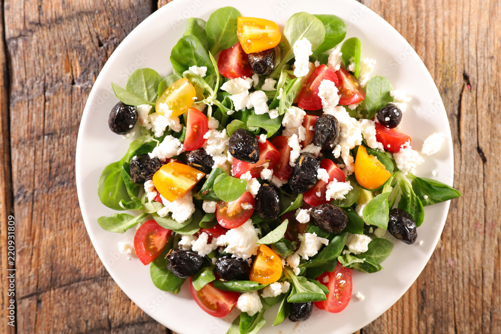 vegetable salad with olive, feta and tomato