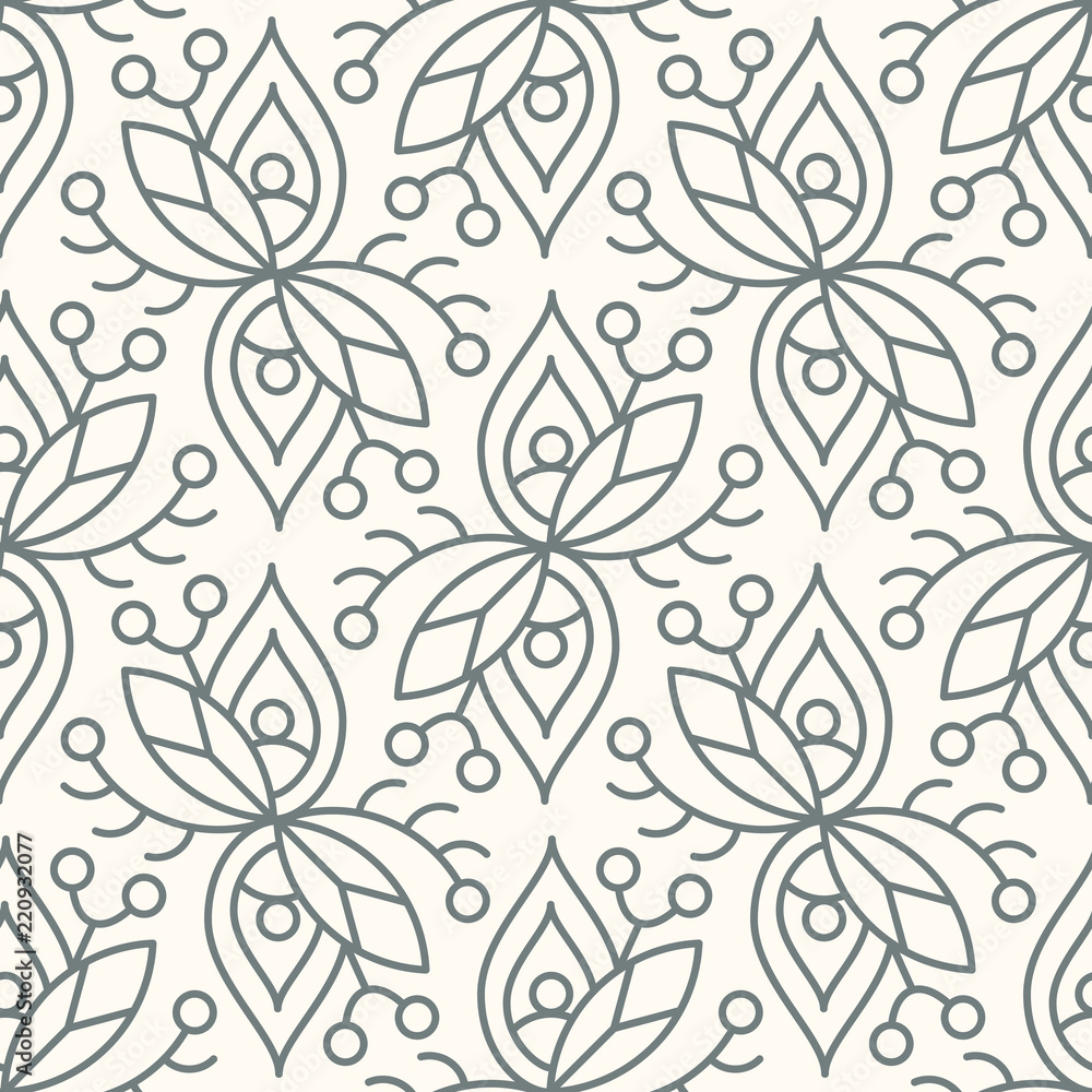 Seamless linear minimalistic flower pattern on beige background Seamless linear minimalistic flower pattern on beige background