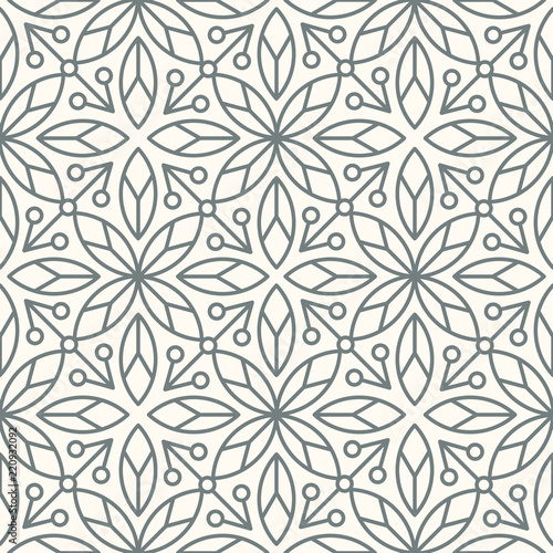 Seamless linear minimalistic flower pattern on beige background