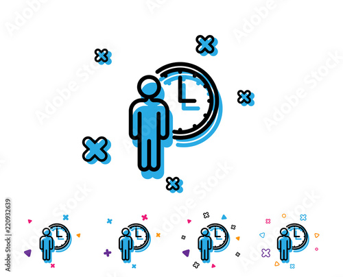 Person waiting line icon. Service time sign. Clock symbol. Line icon with geometric elements. Bright colourful design. Vector