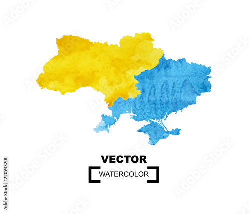 Watercolor map of Ukraine on the white background