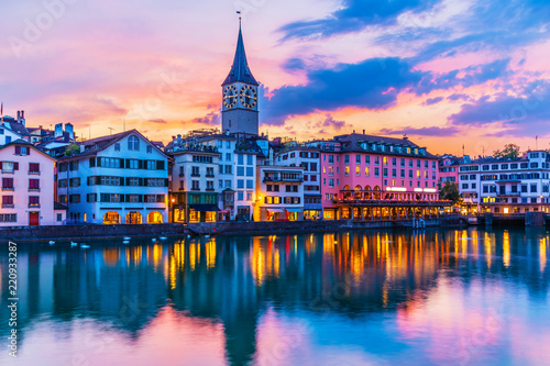 Sunset in Zurich, Switzerland photo