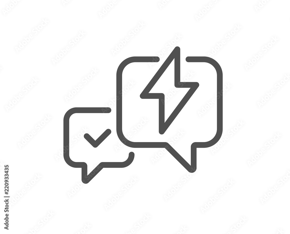 Lightning bolt line icon. Chat messages sign. Speech bubble symbol. Quality design element. Classic style. Editable stroke. Vector Lightning bolt line icon. Chat messages sign. Speech bubble symbol. Quality design element. Classic style. Editable stroke. Vector