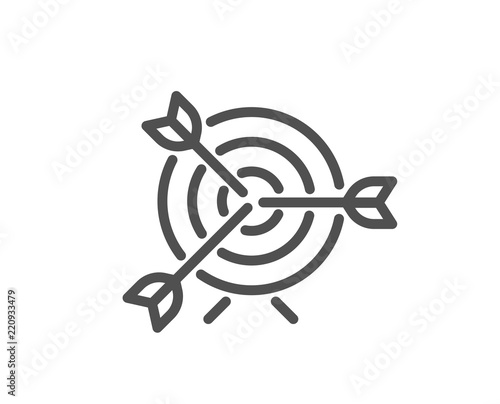 Target line icon. Marketing targeting strategy symbol. Aim with arrows sign. Quality design element. Classic style target aim icon. Editable stroke. Vector