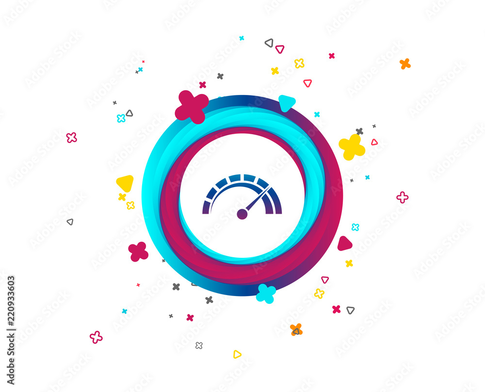 Naklejka Tachometer sign icon. Revolution-counter symbol. Car speedometer performance. Colorful button with icon. Geometric elements. Vector