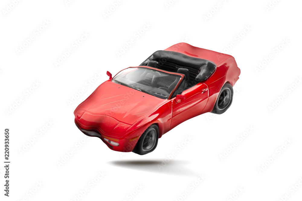 Red car accident with damage scene, Car crash insurance. Travel, Safety, Transport and Traffic accident concept. Isolated on white background. Red car accident with damage scene, Car crash insurance. Travel, Safety, Transport and Traffic accident concept. Isolated on white background.