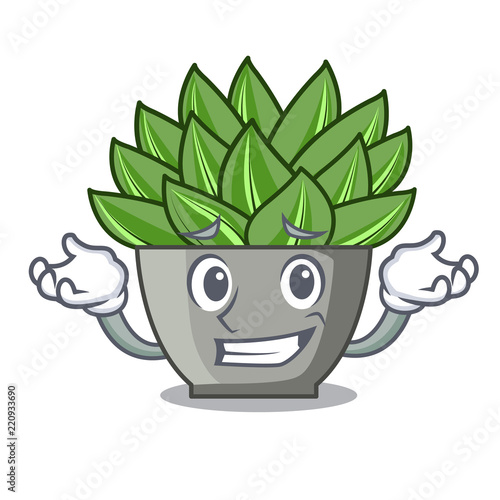 Grinning view of green echeveria cactus cartoon