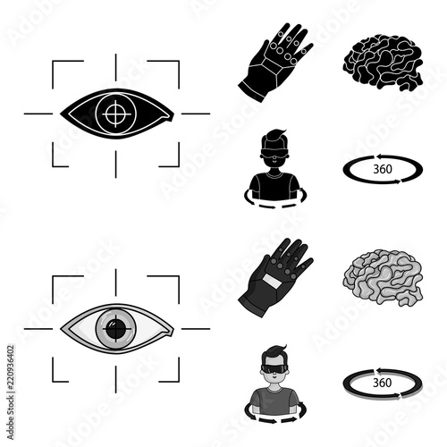 Technology, innovation, man, complemented .Virtual reality set collection icons in black,monochrome style vector symbol stock illustration web.