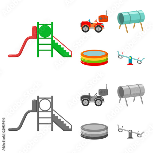 Machine for radio control, tunnel, trampoline, swing. Playground set collection icons in cartoon,monochrome style vector symbol stock illustration web.
