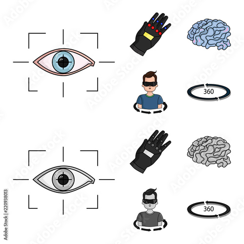 Technology, innovation, man, complemented .Virtual reality set collection icons in cartoon,monochrome style vector symbol stock illustration web.