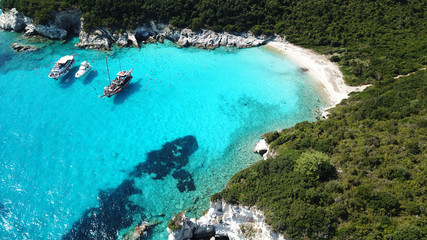Leinwandbilder Türkis Aerial drone bird's eye view photo of iconic tropical paradise beaches of Voutoumi and Vrika with turquoise clear sea, Antipaxos island, Ionian, Greece  © aerial-drone