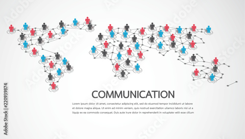 Connecting people with World map point and line composition concept of global business. Social network concept. Vector illustration