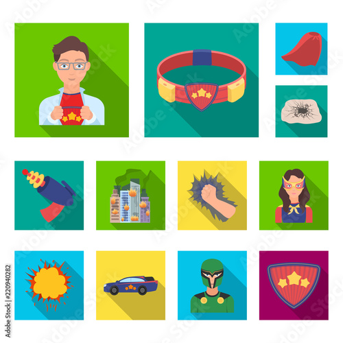 A fantastic superhero flat icons in set collection for design. Superhero's equipment vector symbol stock web illustration.